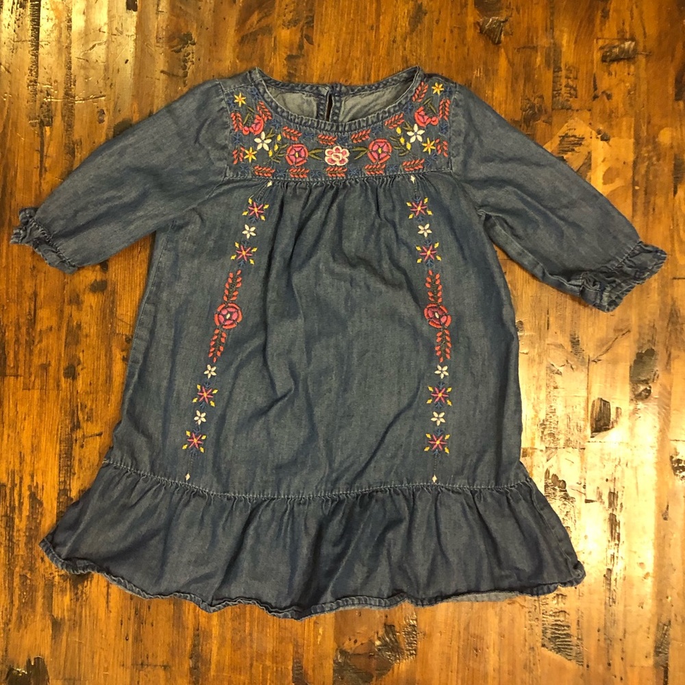 Crazy 8 Blue Jean Floral Accent Girls Dress 3T